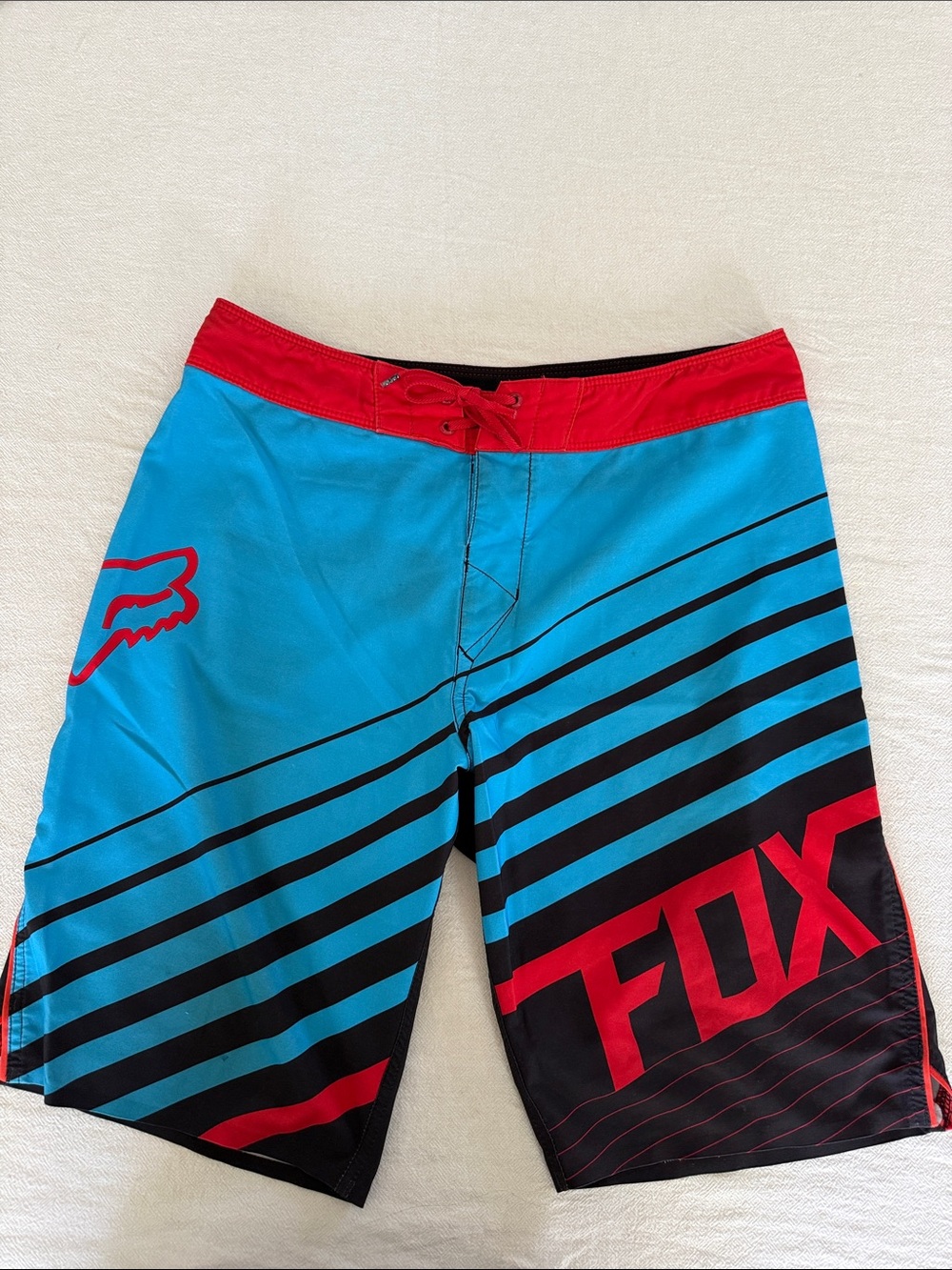 Fox Turquoise and Red Striped Board Shorts